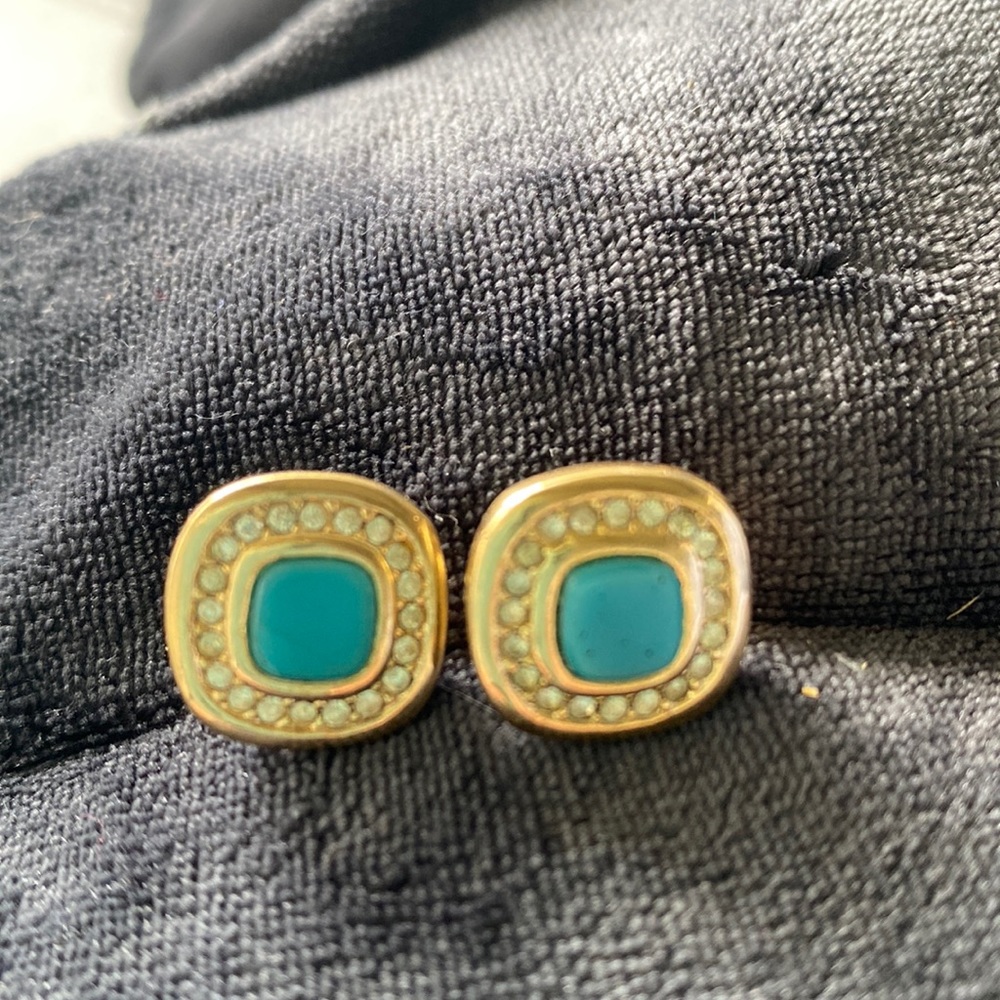 Vintage Christian Dior Gold white stone Earrings stamped - Picture 1 of 3